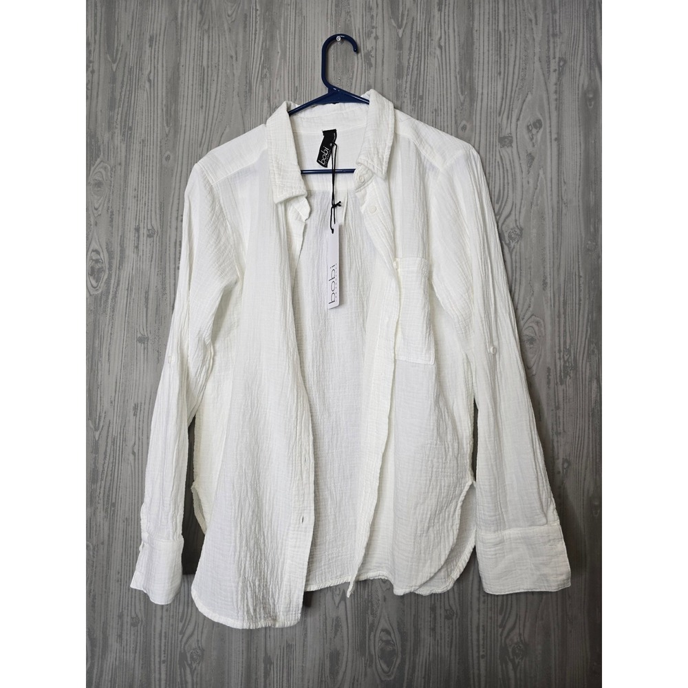 Bobi Los Angeles Gauze Button Down Shirt Womens Medium White Roll Tab NEW